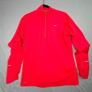 Nike Dri-FIT Mens Neon Pink Quarter Zip Running Pullover Long Sleeve Shirt L